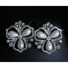 Platinum Plated Diamond Cut Pearl Earrings - Diamond Cut Original Swiss Cubic Zirconia
